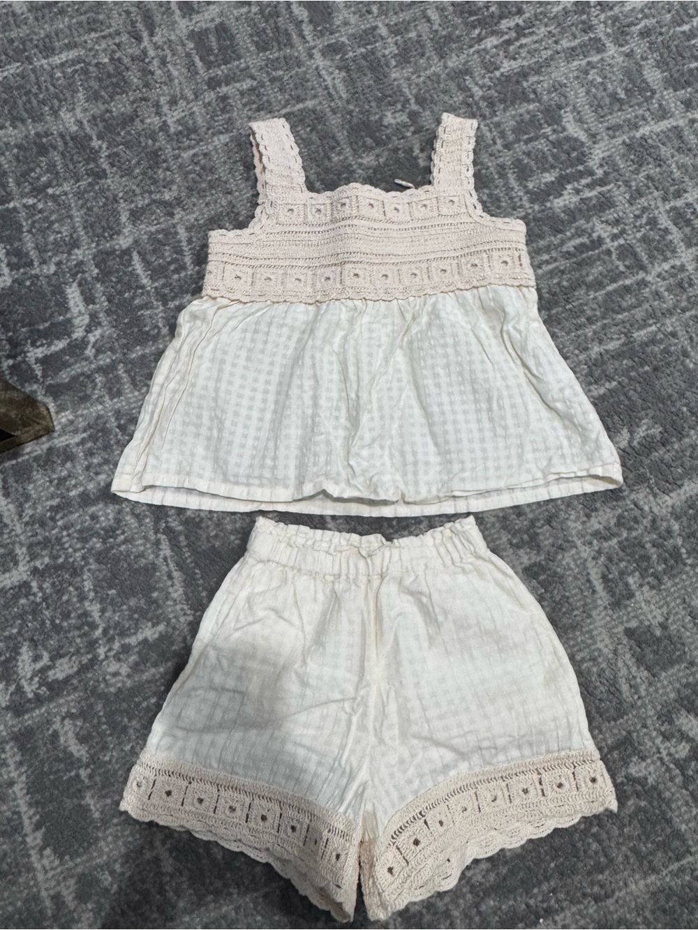 Zara Cream Crocheted Tank Top and Shorts Set